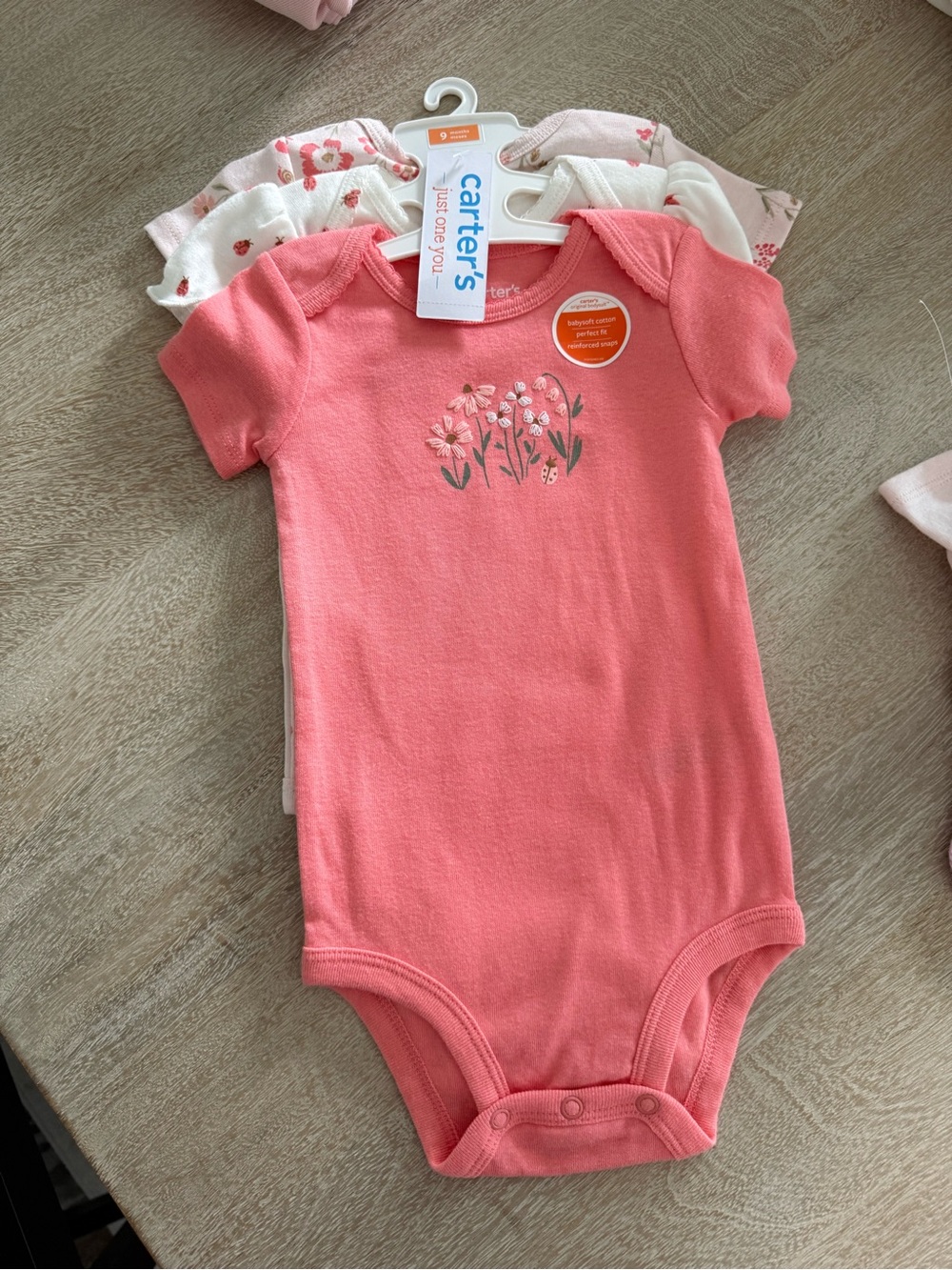 Carter's Coral Pink Floral Short-Sleeve One-Piece Bodysuit